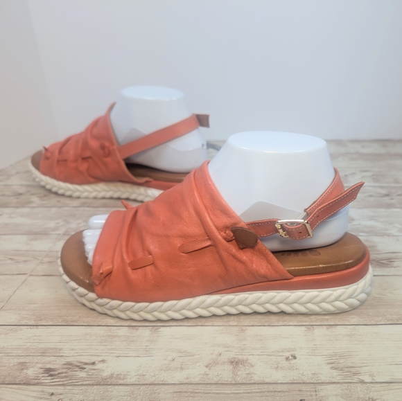Spring Step Slingback Open Toe Sandals Orange Salmon Leather Size 8 / 39 - Picture 1 of 12